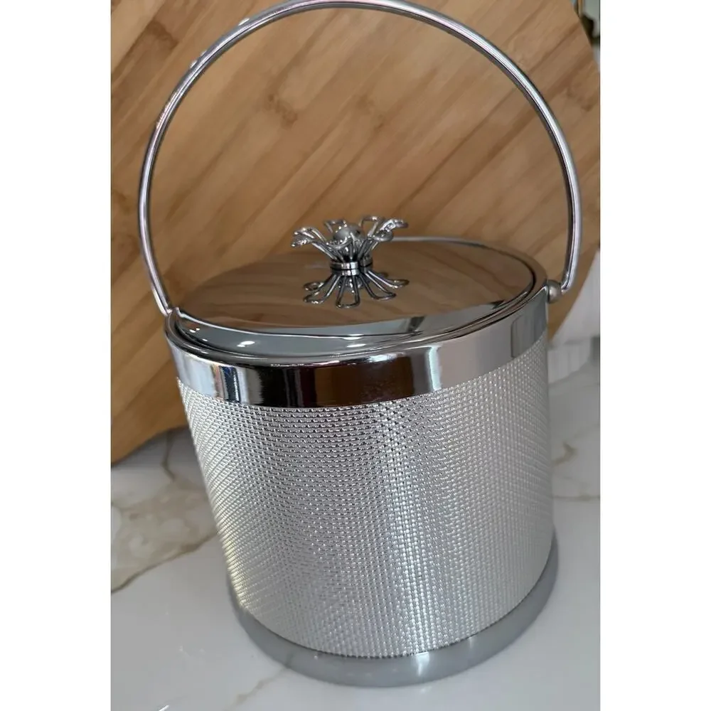 Vintage 1960 Serv Master Creations MCM Barware Metal Silver tone Ice Bucket 8.5”